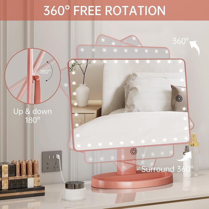 FUNTOUCH Large Lighted Makeup Mirror with Lights, Light Up Mirror with Small 10x Magnification for Desk, 360Â°Rotation Touch Screen,Brightness Adjustable Tabletop Cosmetic Vanity Make Up Mirror - Image 5